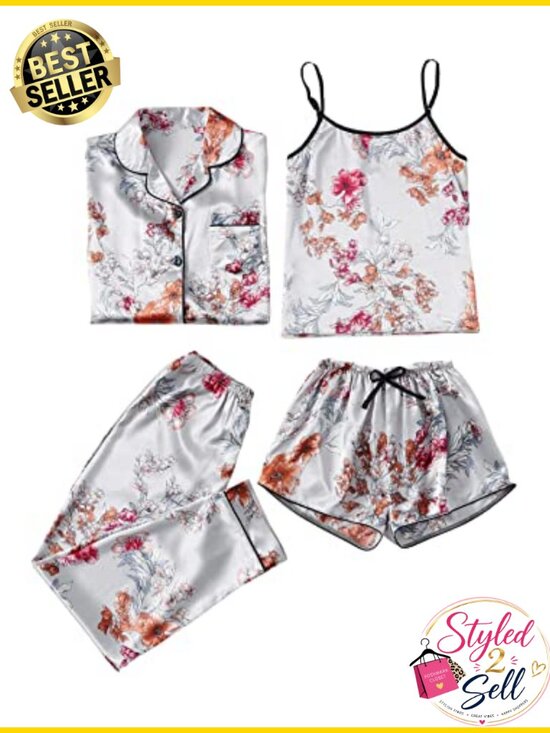 Other - Women's Silk Satin 4-Piece Pajama Set Spaghetti Strap Cami Loungewear